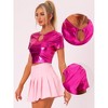 INSPIRE CHIC Women's Keyhole Metallic Short Sleeve Party Shiny Holographic Crop Top - 2 of 4