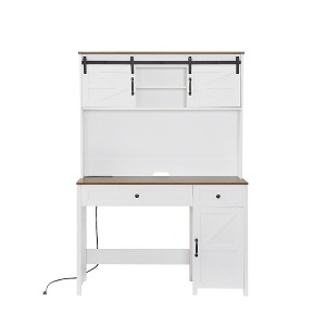 47" Farmhouse Executive Desk with Drawers, Wood Home Office Desk w/Charging Station, File Drawer, Storage Cabinet, Rustic Computer Writing Desk - 1 of 4