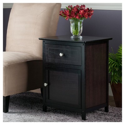 Espresso Transitional Wood Nightstand with Drawer and Cabinet