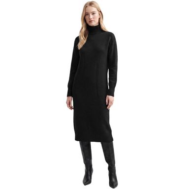 INSPIRE CHIC Women's Turtleneck Long Sleeve Ribbed Cuffs Loose A Line Knit Pullover Maxi Sweater Dresses S Black