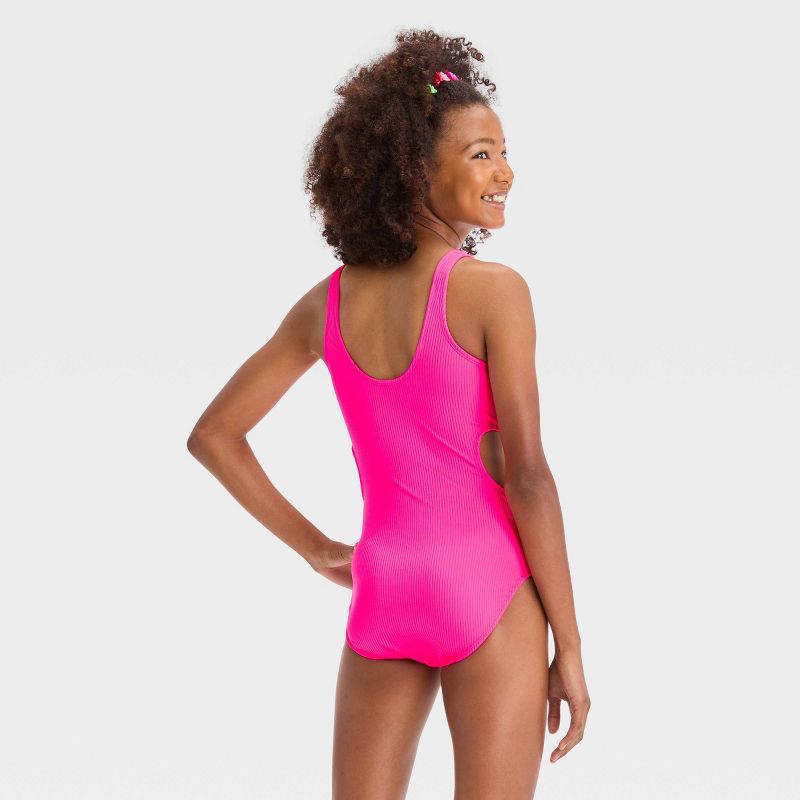 Girls' Solid One Piece Swimsuit Set - art class™ Pink, 4 of 6