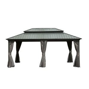 DOMETOUR 12' x 18' Hardtop Aluminum Gazebo with Galvanized Steel Roof, Curtain & Netting, Permanent Pavilion for Patio, Backyard, Deck, Lawn - 1 of 4
