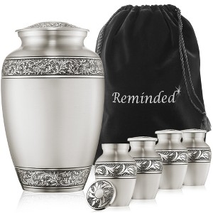 Reminded Set of 5 Floral Cremation Urns for Human Ashes - 1 Adult + 4 Keepsake Token Size - 1 of 4