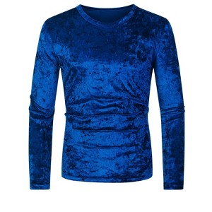 INSPIRE CHIC Men's Vintage Crew Neck Long Sleeves Velvet T-Shirts - 1 of 4