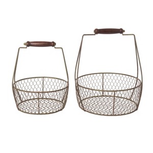 Transpac Metal 12.5" Black Spring Rustic Wite Baskets Set of 2 - 1 of 2