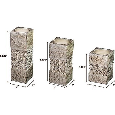 Silver Geometric Patterned Tealight Candle Holder Set