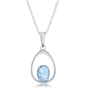 Simona Sterling Silver, Pear-Shaped, Four-Prong Gem Necklace - Blue Topaz - Blue - 16+2 Inch - 1 of 2