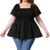Agnes Orinda Women's Plus Size Square Neck Short Sleeve Ruffle Hem Shirred Casual Blouse - 2 of 4