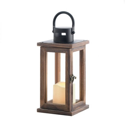 7.1" Wood Lodge Outdoor Lantern with LED Candle Brown - Zingz & Thingz
