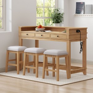 CAVINAS Dining Table Set for 4 Bar Table Set with 3 Upholstered Stools 3 Drawers - 1 of 4