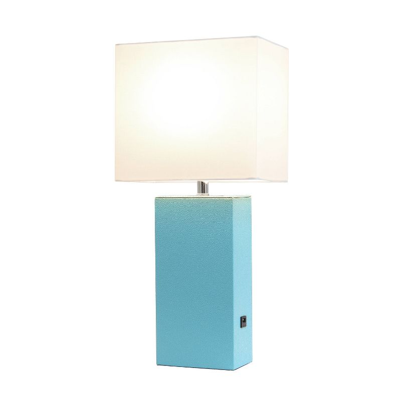 Modern Leather Table Lamp with USB and Fabric Shade - Elegant Designs, 3 of 8