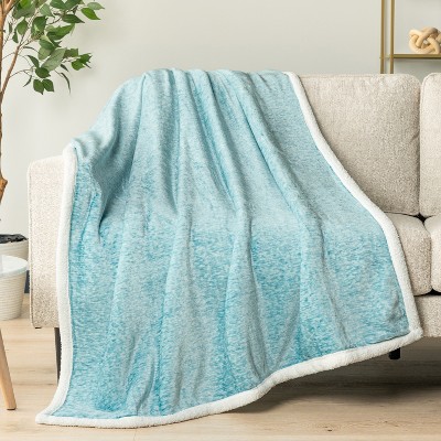 Sea Blue Reversible Sherpa Fleece Throw Blanket