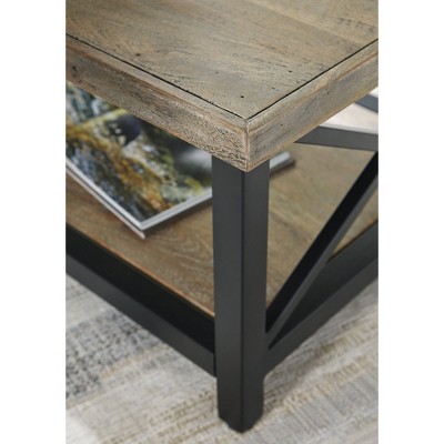 Transitional Rectangular Wood and Metal Coffee Table, Black/Brown