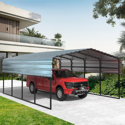Gray 12' x 20' Galvanized Steel Roof Carport Shelter