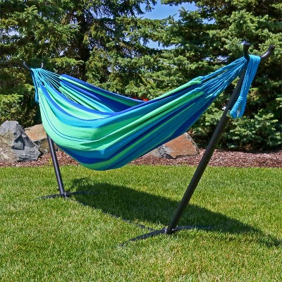 Sunnydaze Large Two-Person Blue and Green Cotton Hammock