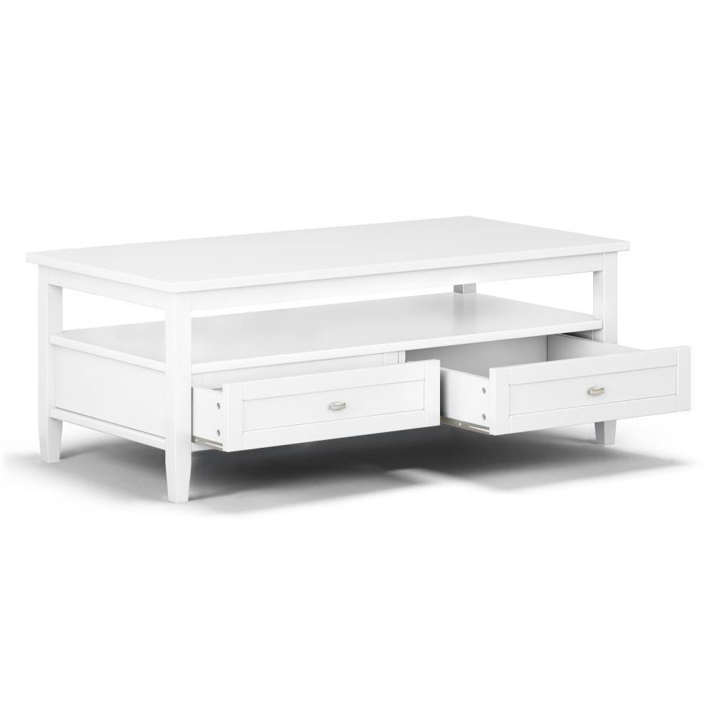 48" Norfolk Coffee Table White - WyndenHall: Storage, 2 Drawers, Open Shelf