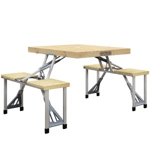 Outsunny Folding Camping Table and Chairs Set, Portable Picnic Table with Umbrella Hole and Aluminum Frame - 1 of 4