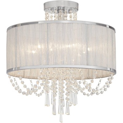 Vienna Full Spectrum Ceiling Light Semi Flush Mount Fixture Silver 19 3/4" Wide Crystal Organza Fabric Drum Shade Bedroom Kitchen