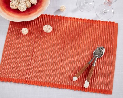Orange Ribbed Cotton Rectangular Placemats Set of 4