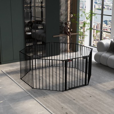 200" Adjustable Safety Gate 8 Panels Play Yard Metal Doorways Fireplace Fence Christmas Tree