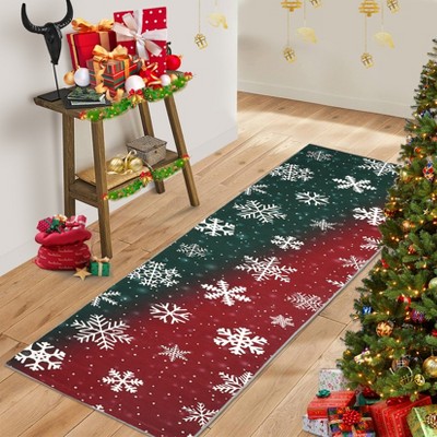 Christmas Rug Living Room Carpet Xmas Snowflakes Decor Accent Area Rug Non Slip Low Pile Soft Rug for Dining Room