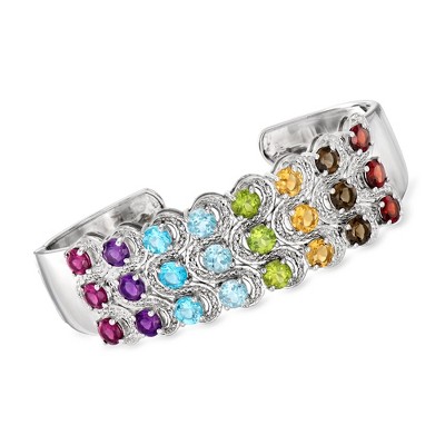 Ross-Simons 10.80 ct. t.w. Multi-Gemstone Cuff Bracelet in Sterling Silver Size 7