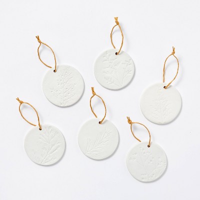 Set of 6 Stamped Ceramic Ornaments White - Threshold™ designed with Studio McGee