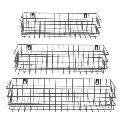 Set of 3 Black Wire Wall Mounted Storage Baskets