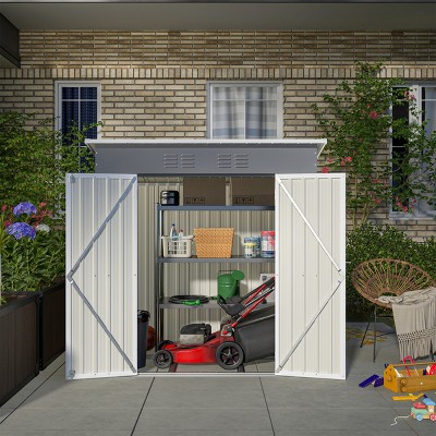 Outdoor Garden Aluminium Frame Tools Storage Shed,Backyard Pet Room,Metal Garbage Room with Lockable Door and Floor Frame-Coolbibila