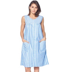 Casual Nights Women's Zipper Front House Dress Sleeveless Seersucker Housecoat Duster Lounger - 1 of 4