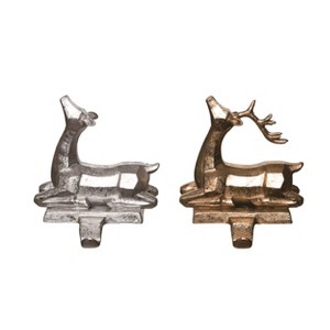 Transpac Resin Metallic Geometric Reindeer Christmas Stocking Holder - Elegant Holiday Decor for Your Home - 1 of 1