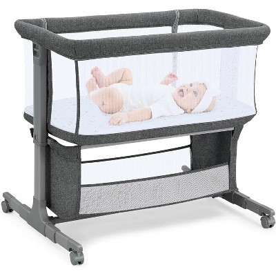Adjustable 7 Heights and All Mesh Sides,Bedside Bassinet for Baby, Portable Baby Bassinet Bedside Sleeper