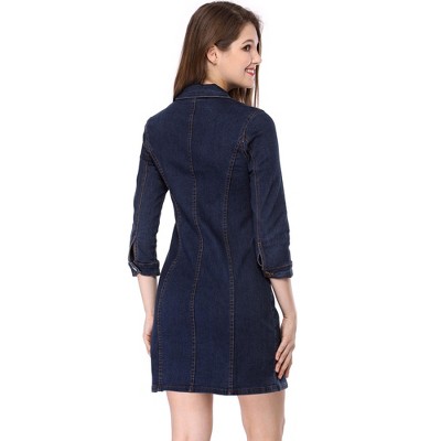 Женские платья INSPIRE CHIC Women's 3/4 Sleeve Button Down Denim Shirt Dress Small Deep Blue — фото 5