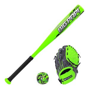 Ortiz34 Youth T-Ball Set, 25" Aluminum Bat (-10 Drop), Foam Core T-Ball, 9" Lightweight Glove, Graffiti Print (Green) - 1 of 4