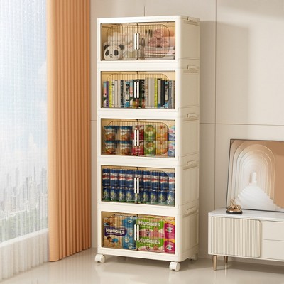 19.69" Plastic Side Wide Folding Storage Cabinet with Magnetic Door, Wheels
