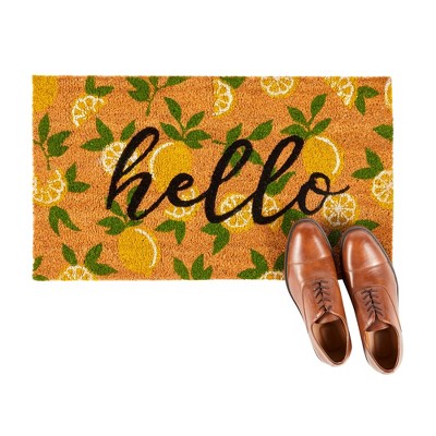 Hello Lemon Outdoor Coir Doormat with Rubber Backing, 17x30 in
