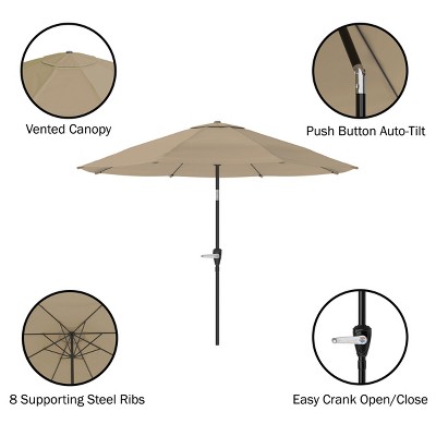 10 Ft Sand Patio Umbrella with Auto Tilt and Base