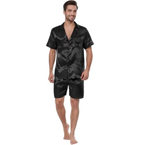 Lars Amadeus Men's Satin Pajama Set Summer Short Sleeve Night Wear Sleepwears Sleep Lounge Sets - 1 of 4