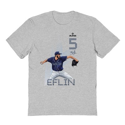 MLBPA Men's Eflin Pw Licensed Mlb Eflin Tampa Bay Baseball Portrait Short Sleeve Graphic Cotton T-Shirt - Sport Grey 3X