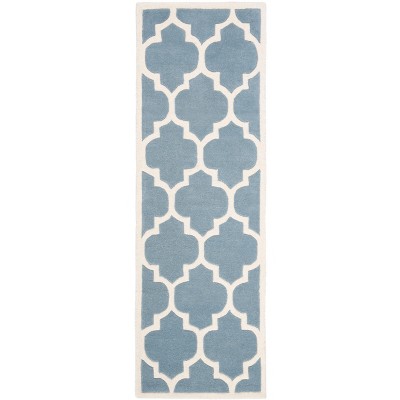 Elegant Chatham Blue and Ivory Hand-Tufted Wool Pouf