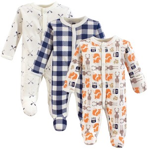 Hudson Baby Infant Boys Cotton Preemie Snap Sleep and Play 3pk, Forest, Preemie - 1 of 2