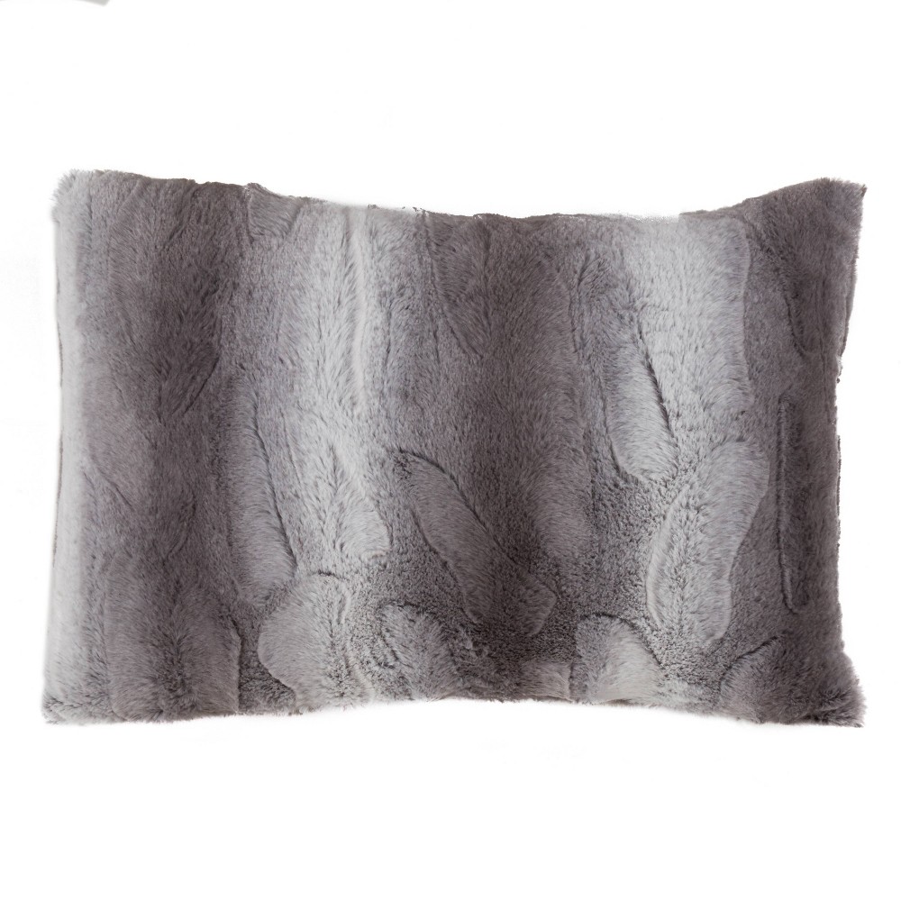 Photos - Pillow 14"x20" Oversize Animal Print Faux Fur Lumbar Throw  Gray - Saro Lif