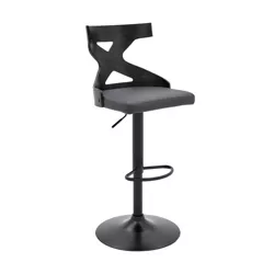 Etienne Adjustable Barstool with Faux Leather with Metal Finish Black/Gray - Armen Living