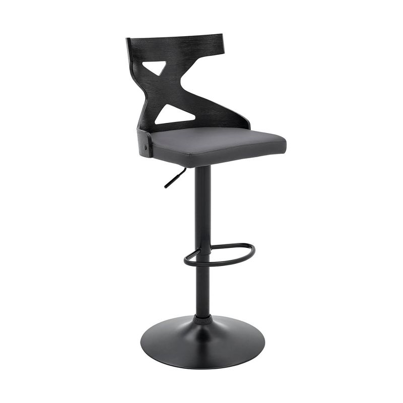 Etienne Adjustable Barstool with Faux Leather with Metal Finish Black/Gray - Armen Living, 1 of 10