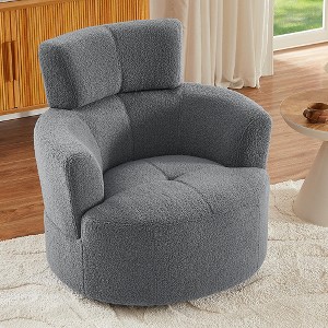 360° Swivel Barrel Chair with Adjustable Headrest - Plush Upholstered Accent Chair for Living Room, Office & Bedroom - 1 of 4