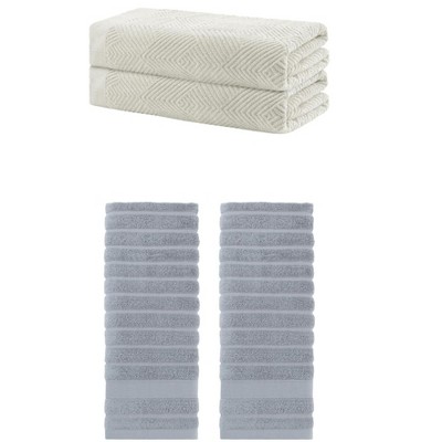 REGALWOVEN Bathroom Gym SPA Cotton Soft Absorbent Bath Hands Towel Set 2 Pcs