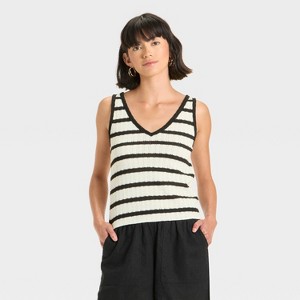 Women's Knit Openwork Tank Top - Universal Thread™ Black/White Striped - 1 of 3