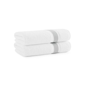 Aston & Arden Aegean Eco-Friendly Bath Towels (2-Pack), 30x60, Recycled Cotton Bathroom Towel, White with Striped Dobby - 1 of 4