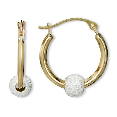 10K Yellow Gold Hoop Earring with Ball in Sterling Silver