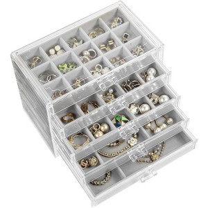 5-Drawer Acrylic Jewelry Box in Warm White, Clear Earring Organizer and Ring Display Storage - 1 of 4